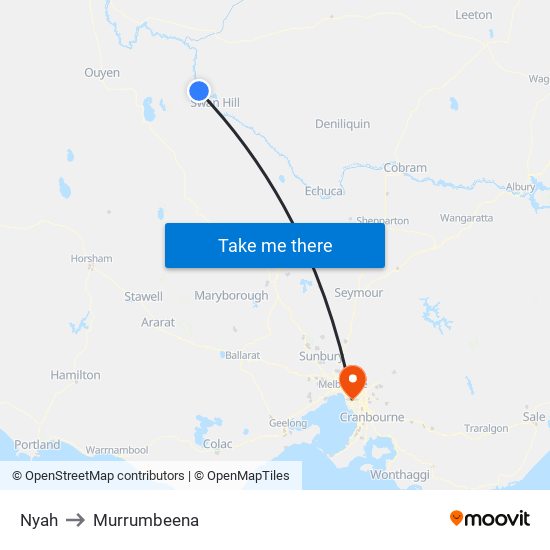 Nyah to Murrumbeena map