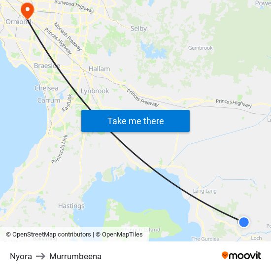 Nyora to Murrumbeena map