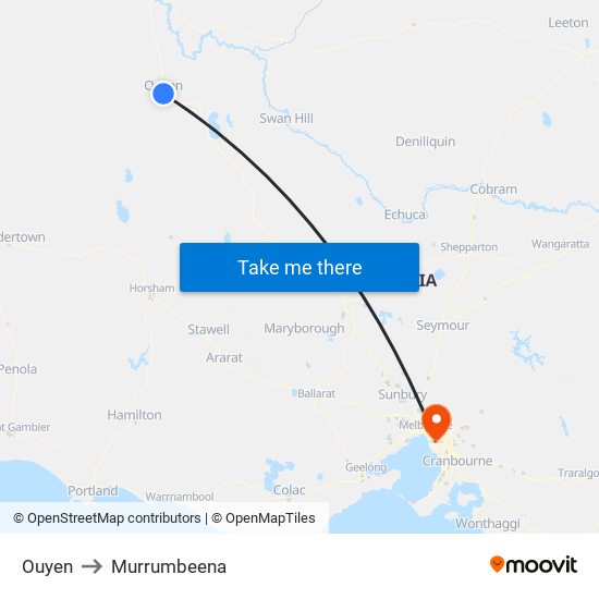 Ouyen to Murrumbeena map