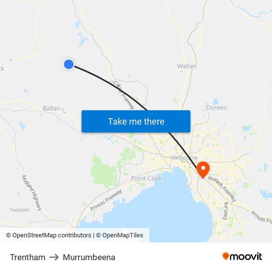 Trentham to Murrumbeena map