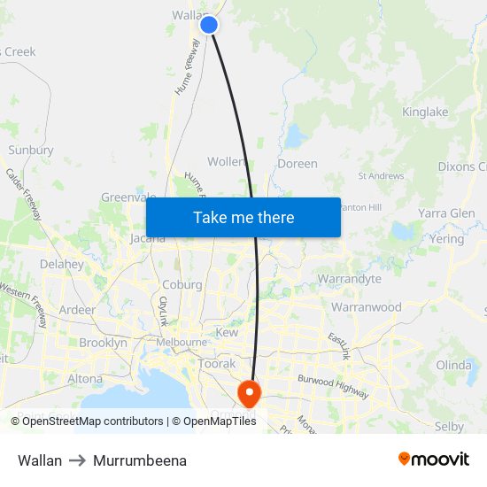 Wallan to Murrumbeena map