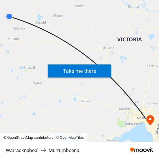 Warracknabeal to Murrumbeena map