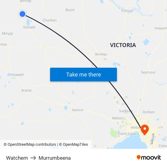 Watchem to Murrumbeena map