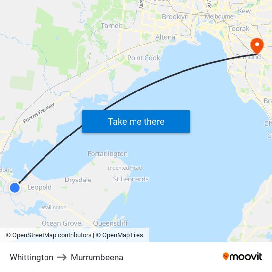 Whittington to Murrumbeena map