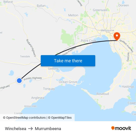 Winchelsea to Murrumbeena map