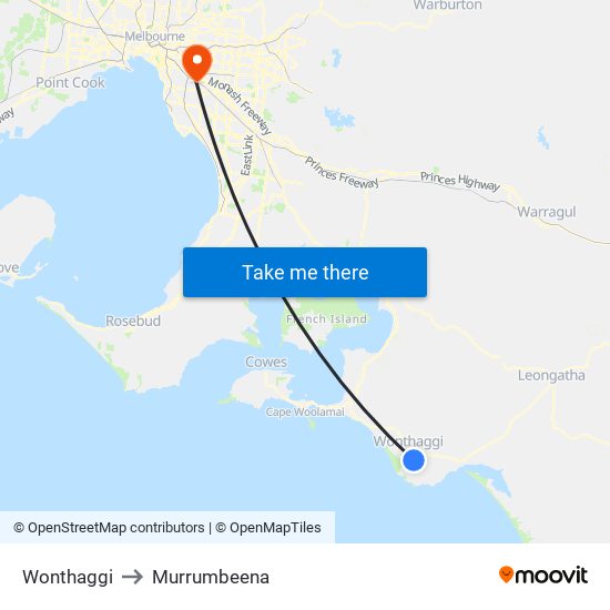 Wonthaggi to Murrumbeena map