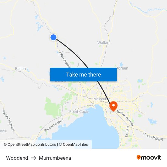 Woodend to Murrumbeena map