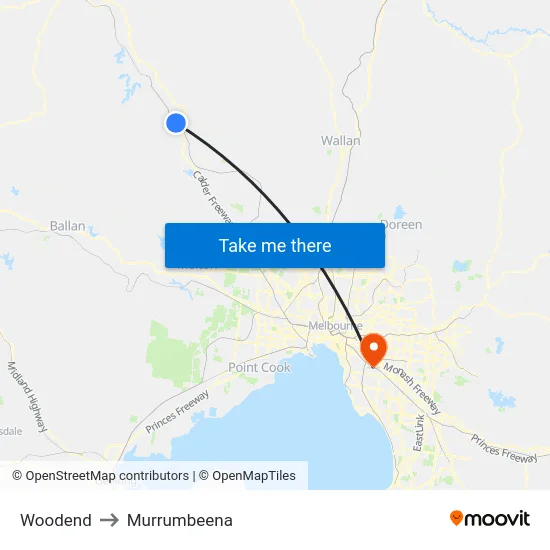 Woodend to Murrumbeena map