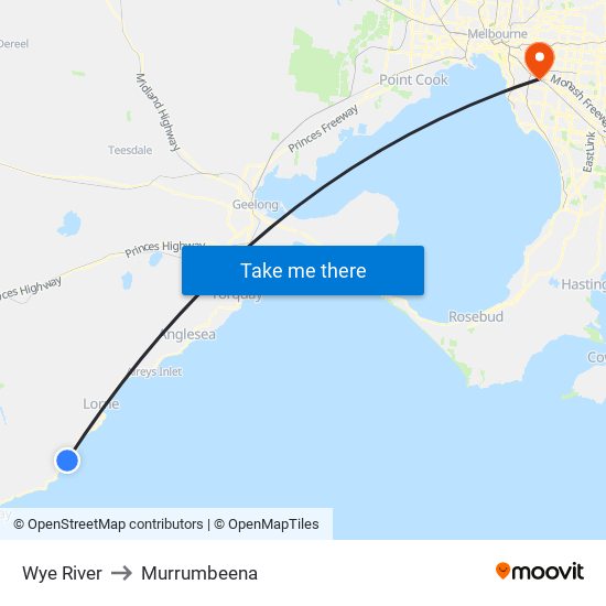 Wye River to Murrumbeena map