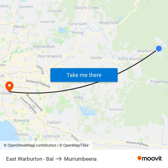 East Warburton - Bal to Murrumbeena map