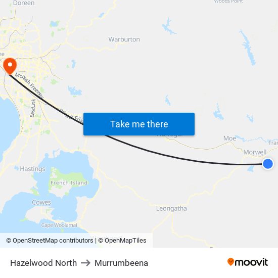 Hazelwood North to Murrumbeena map