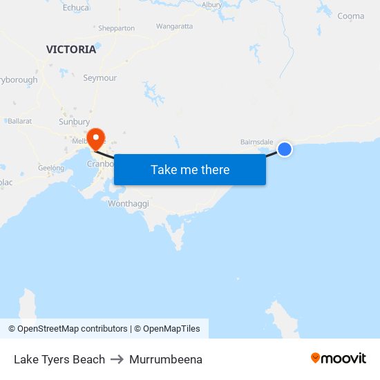 Lake Tyers Beach to Murrumbeena map