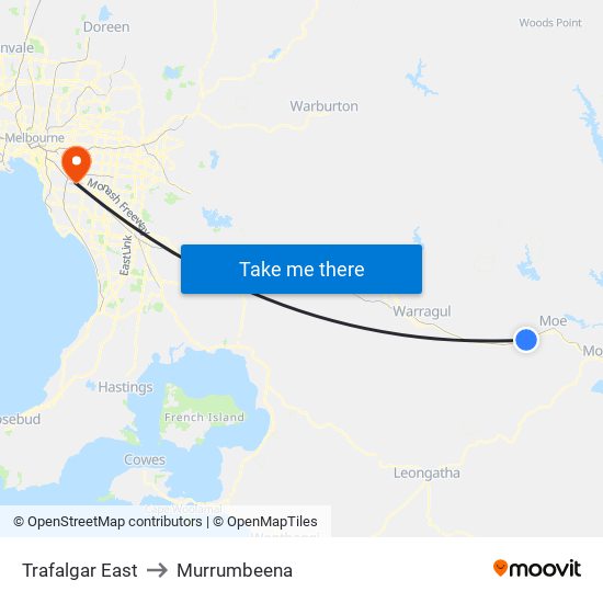 Trafalgar East to Murrumbeena map