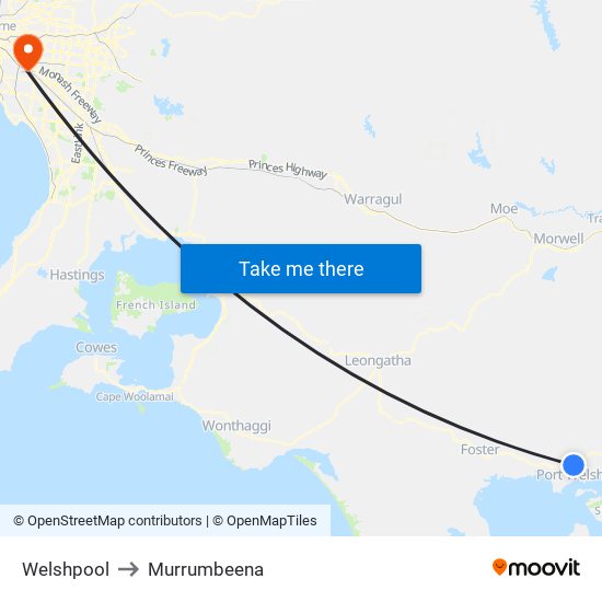 Welshpool to Murrumbeena map