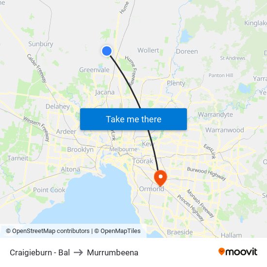 Craigieburn - Bal to Murrumbeena map