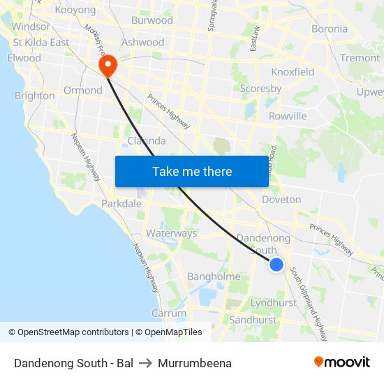 Dandenong South - Bal to Murrumbeena map