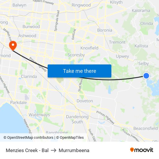 Menzies Creek - Bal to Murrumbeena map