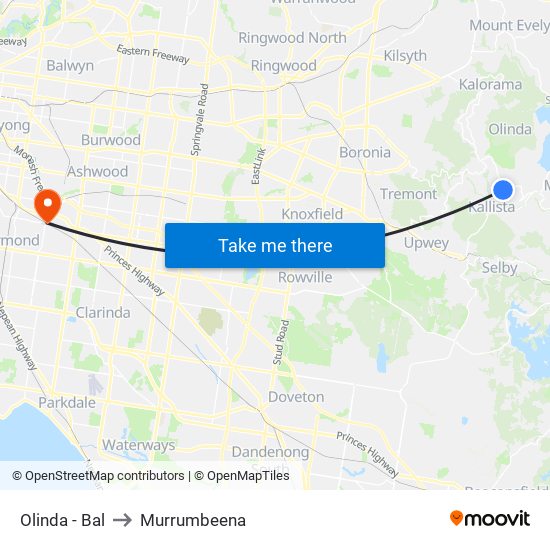 Olinda - Bal to Murrumbeena map