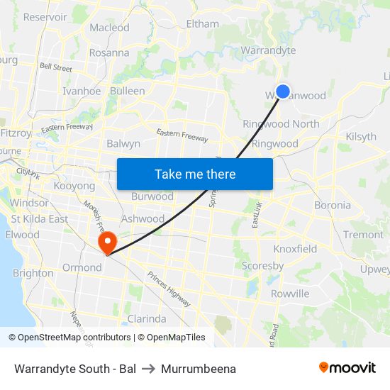 Warrandyte South - Bal to Murrumbeena map