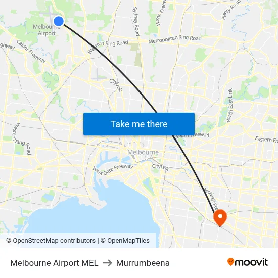 Melbourne Airport MEL to Murrumbeena map