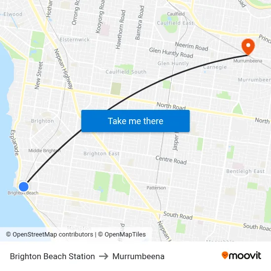 Brighton Beach Station to Murrumbeena map
