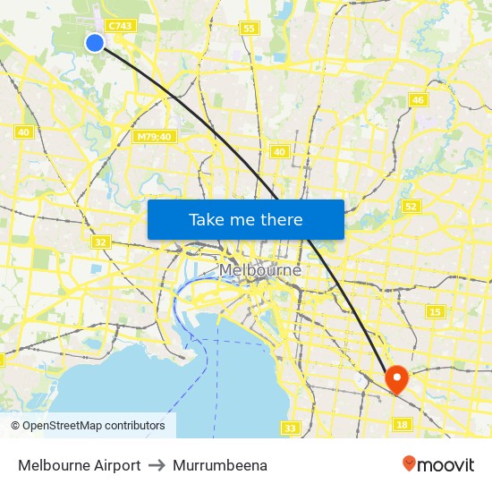 Melbourne Airport to Murrumbeena map