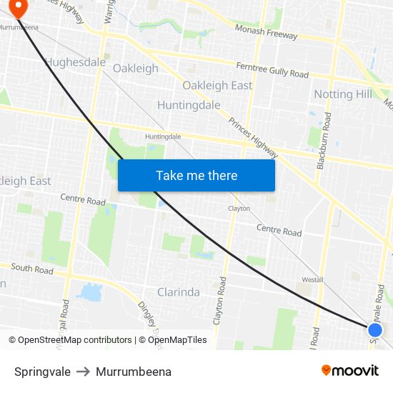 Springvale to Murrumbeena map