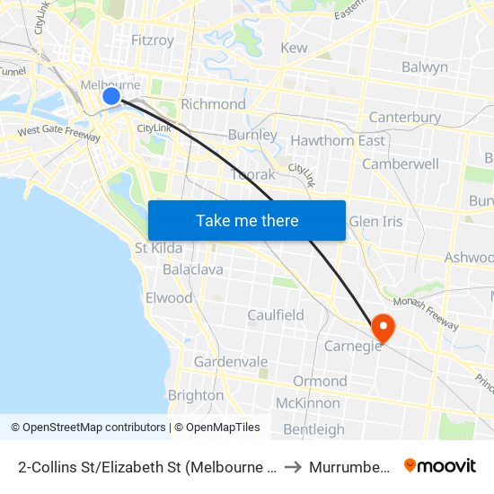 2-Collins St/Elizabeth St (Melbourne City) to Murrumbeena map