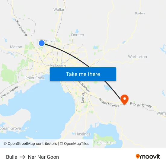 Bulla to Nar Nar Goon map