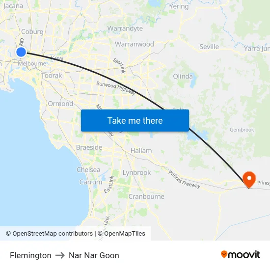 Flemington to Nar Nar Goon map