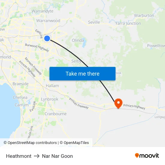 Heathmont to Nar Nar Goon map