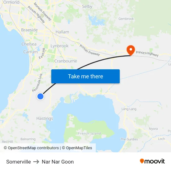 Somerville to Nar Nar Goon map