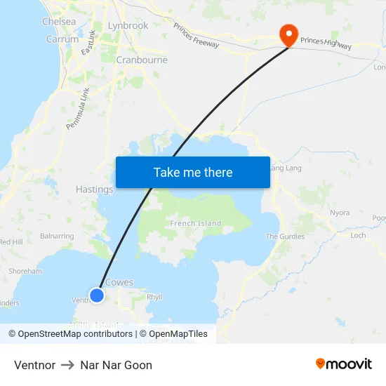 Ventnor to Nar Nar Goon map