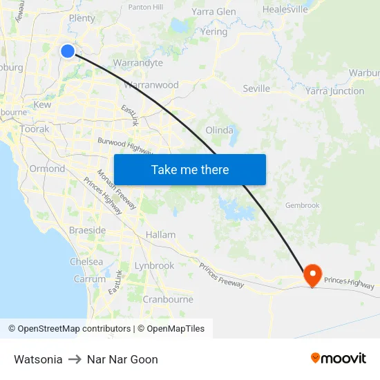 Watsonia to Nar Nar Goon map