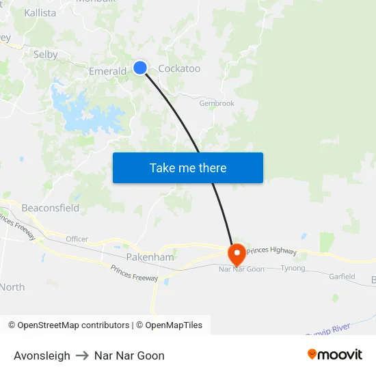 Avonsleigh to Nar Nar Goon map
