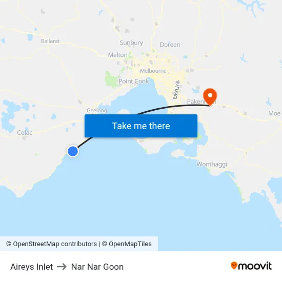 Aireys Inlet to Nar Nar Goon map