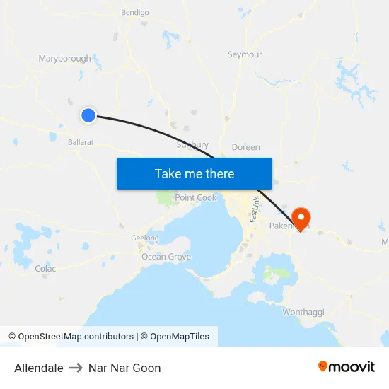 Allendale to Nar Nar Goon map
