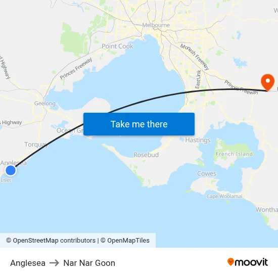 Anglesea to Nar Nar Goon map