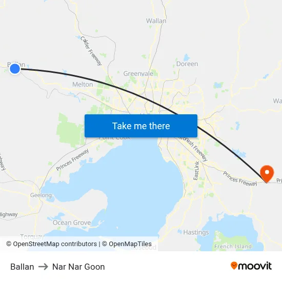 Ballan to Nar Nar Goon map