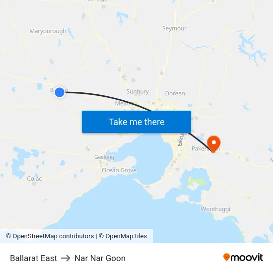 Ballarat East to Nar Nar Goon map