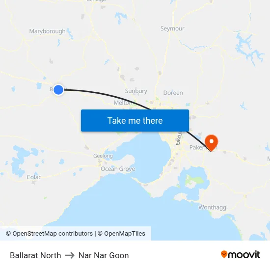 Ballarat North to Nar Nar Goon map