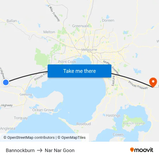 Bannockburn to Nar Nar Goon map