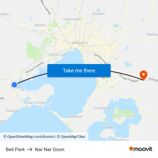 Bell Park to Nar Nar Goon map