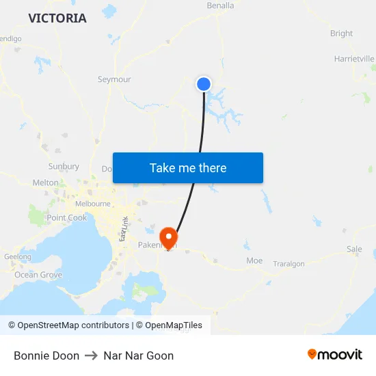 Bonnie Doon to Nar Nar Goon map