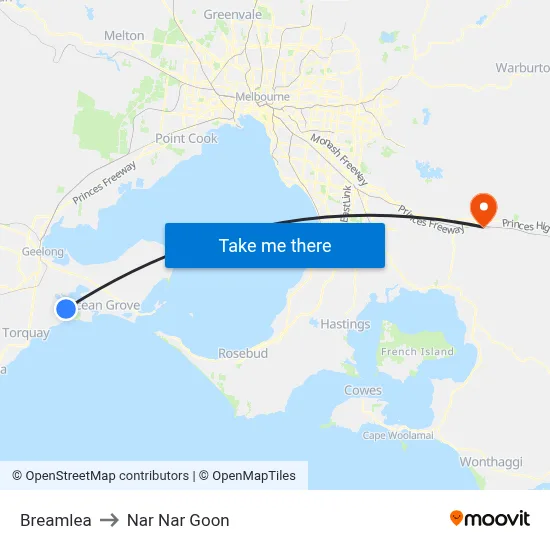 Breamlea to Nar Nar Goon map