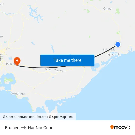 Bruthen to Nar Nar Goon map