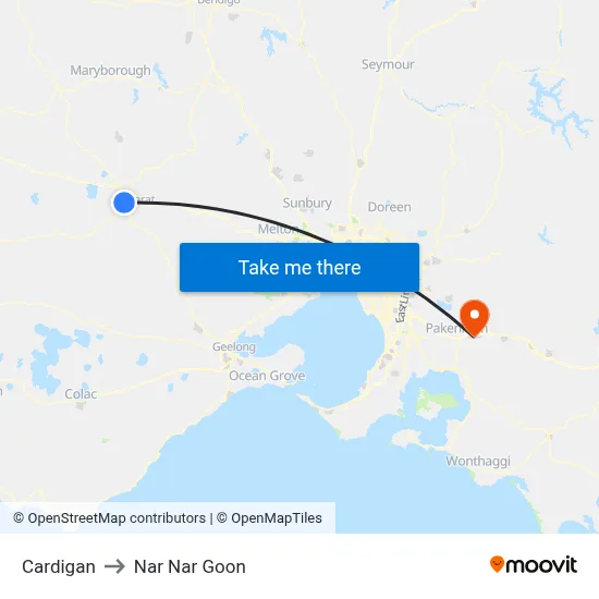 Cardigan to Nar Nar Goon map
