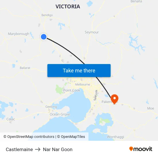 Castlemaine to Nar Nar Goon map