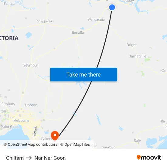 Chiltern to Nar Nar Goon map