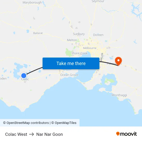 Colac West to Nar Nar Goon map